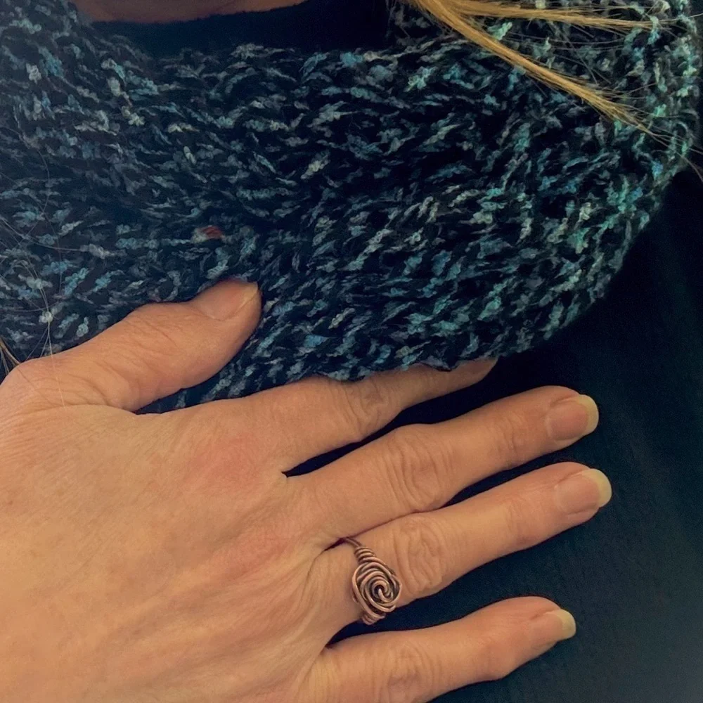 Copper Wire Wrapped Rose Flower Ring